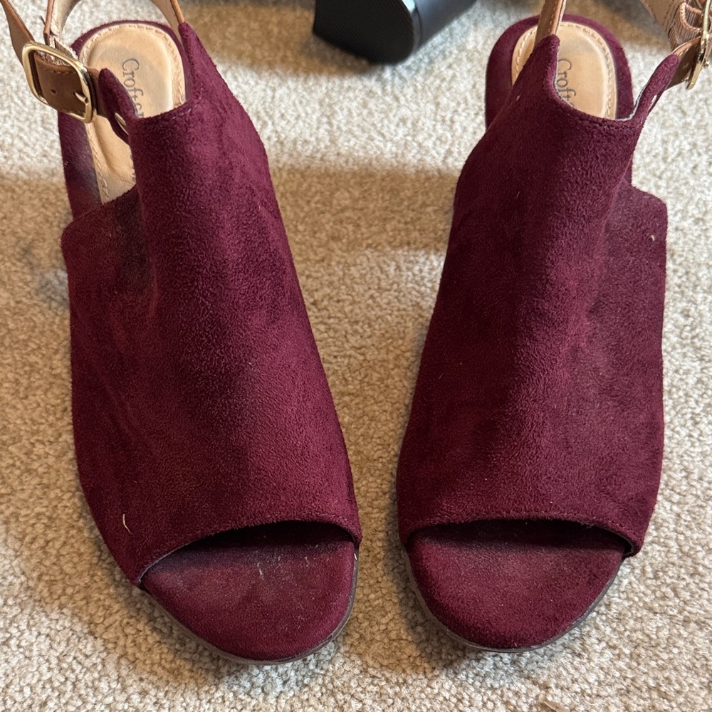 croft & barrow Burgundy Suede Peep-Toe Slingback Heels